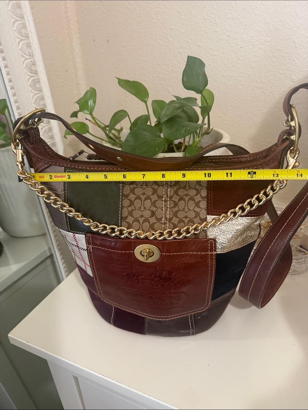 Vintage Coach large Patchwork Leather & Canvas bucket Bag - Picture 15 of 16